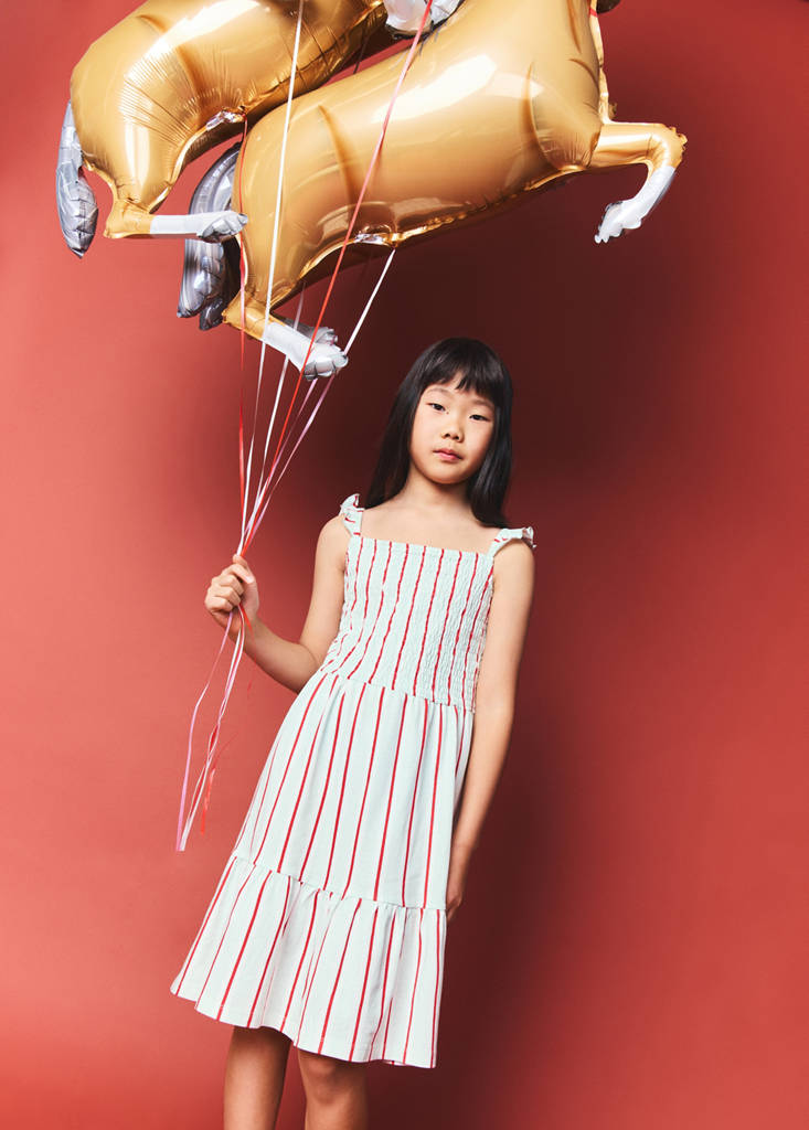 Ruffled striped dress — Turquoise