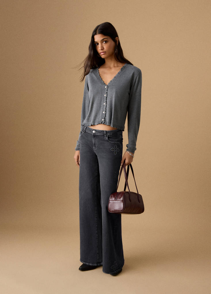 Low-waist studded jeans — Black denim