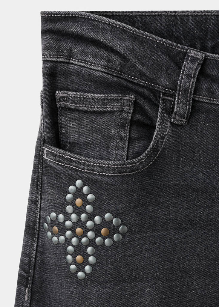 Low-waist studded jeans — Black denim