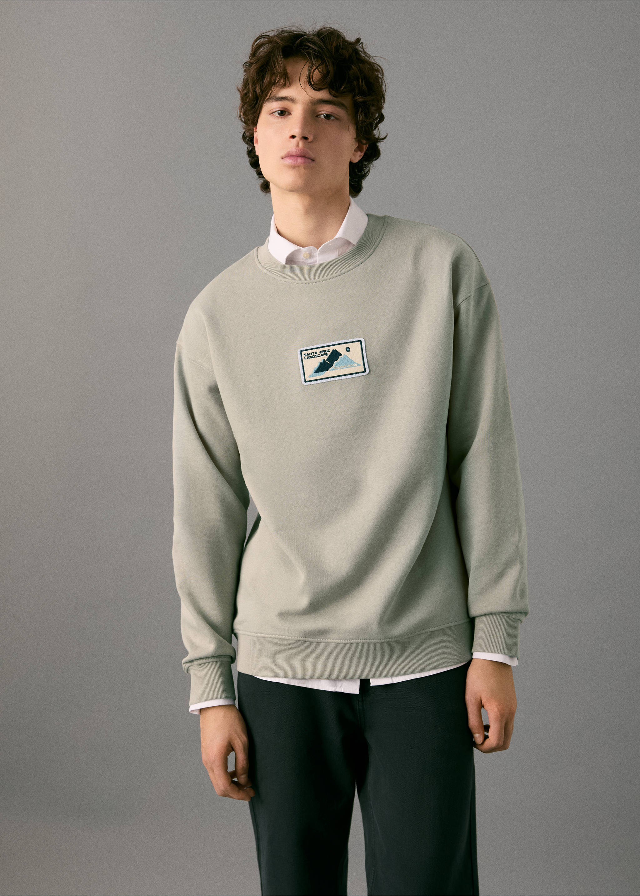 Sudadera algodón parche - Plano medio, Gris. Ref: 27071514-00.