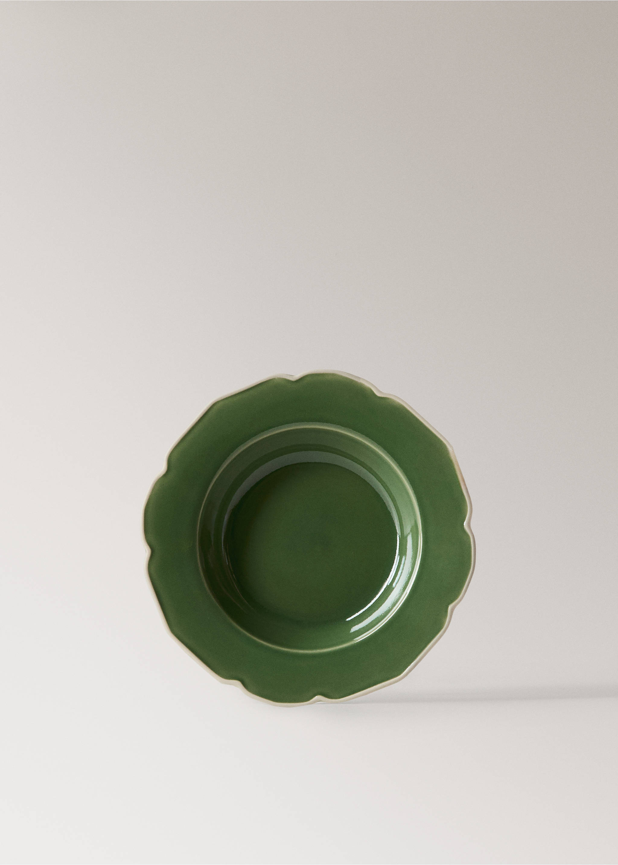Stoneware deep plate with waves - Article without model, Green. Ref: 27071524-00.