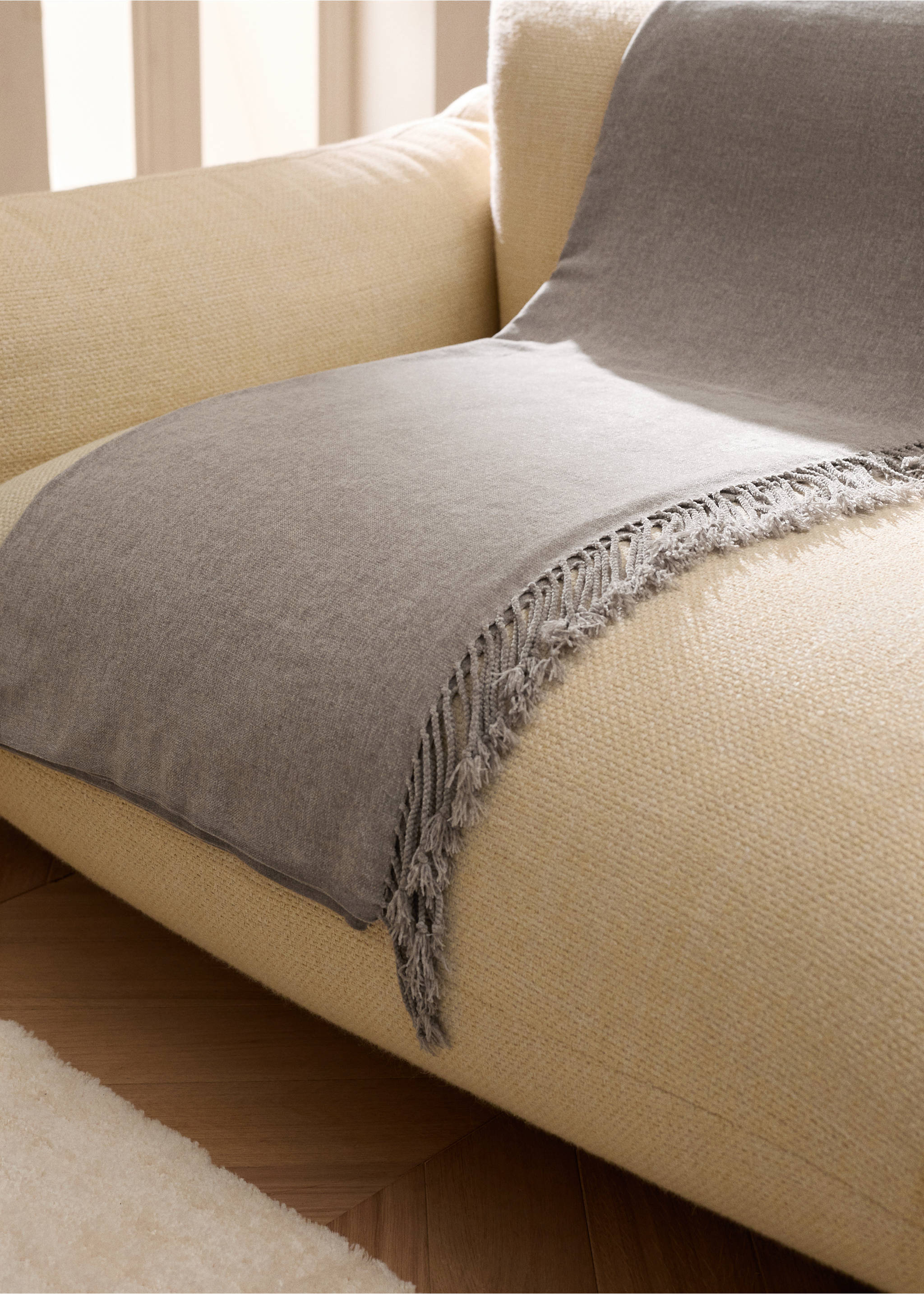 Одеяло от шенил с ресни - Обща равнина, Светло/пастелно кафяво. Ref: 27071525-00.