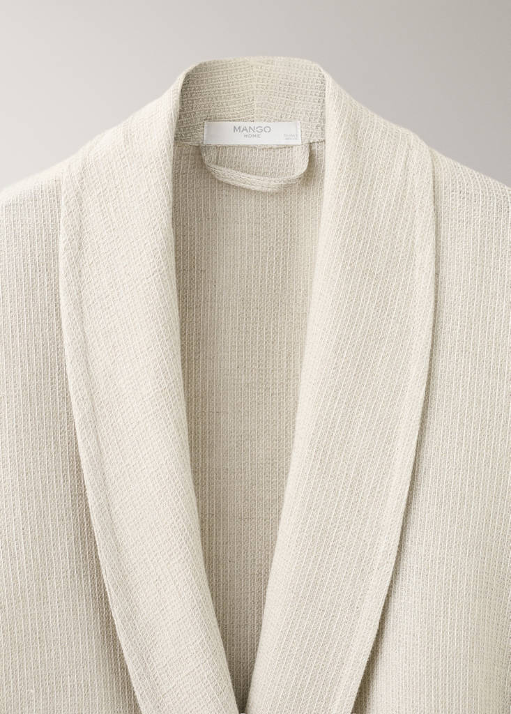 Linen cotton mini waffle dressing gown — Sand