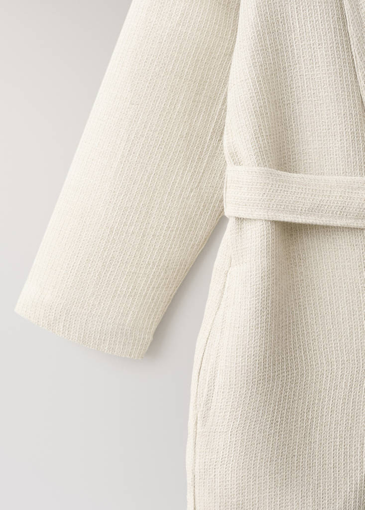 Linen cotton mini waffle dressing gown — Sand