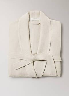 Linen cotton mini waffle dressing gown — Sand 4