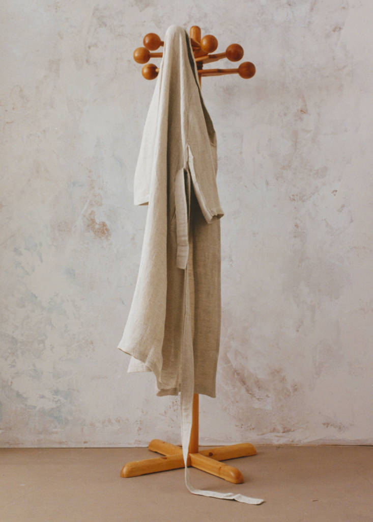 Linen cotton mini waffle dressing gown — Sand