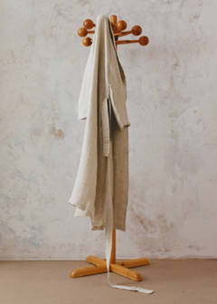 Linen cotton mini waffle dressing gown — Sand 5