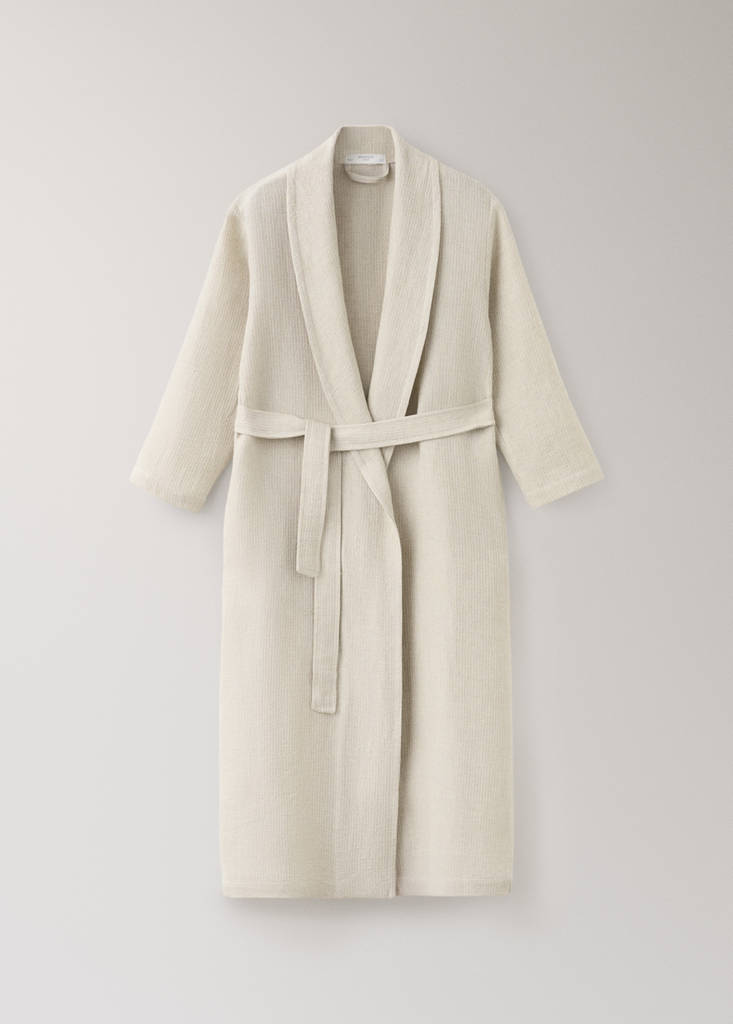 Linen cotton mini waffle dressing gown — Sand