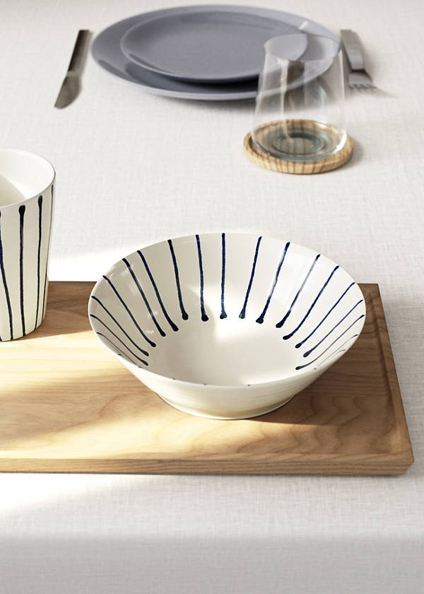 Striped gres bowl — Navy