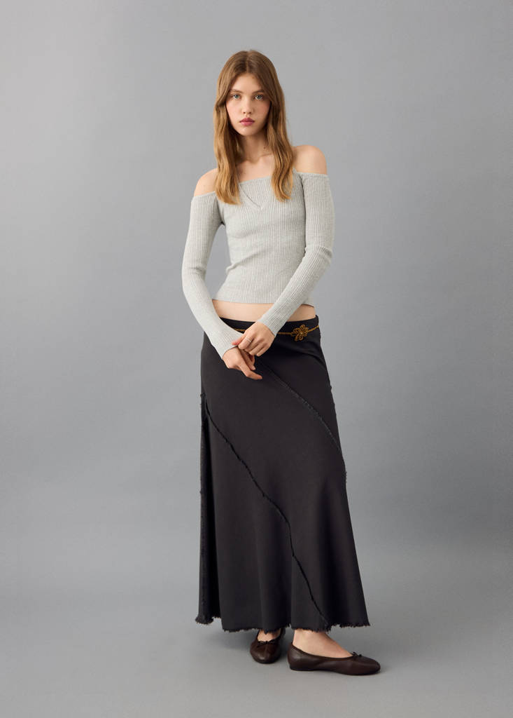 Long-sleeved halter-neck top — Light Heather Grey