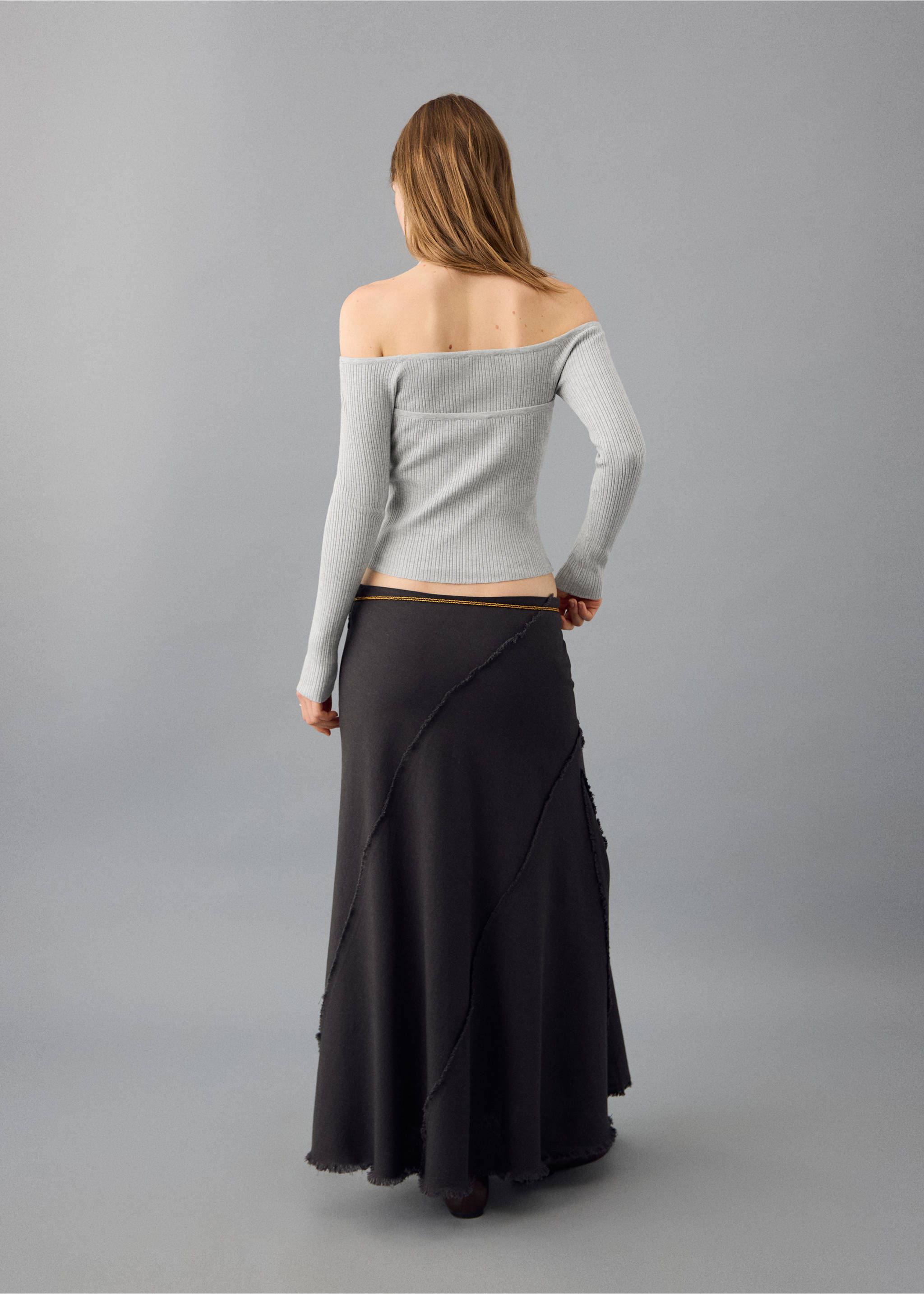 Top halter à manches longues - Verso de l’article, Gris chiné clair. Ref: 27071529-00.