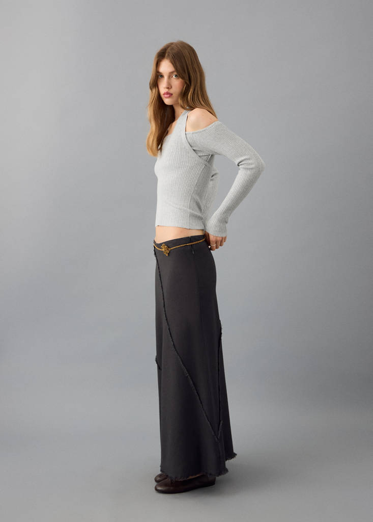 Long-sleeved halter-neck top — Light Heather Grey