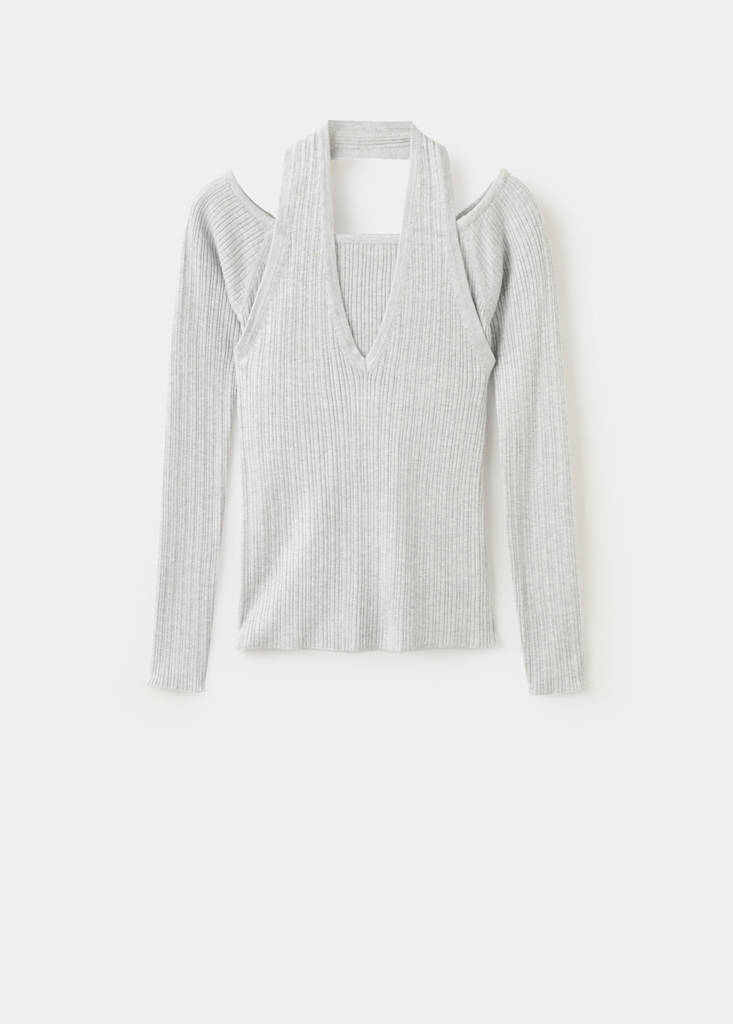Long-sleeved halter-neck top — Light Heather Grey