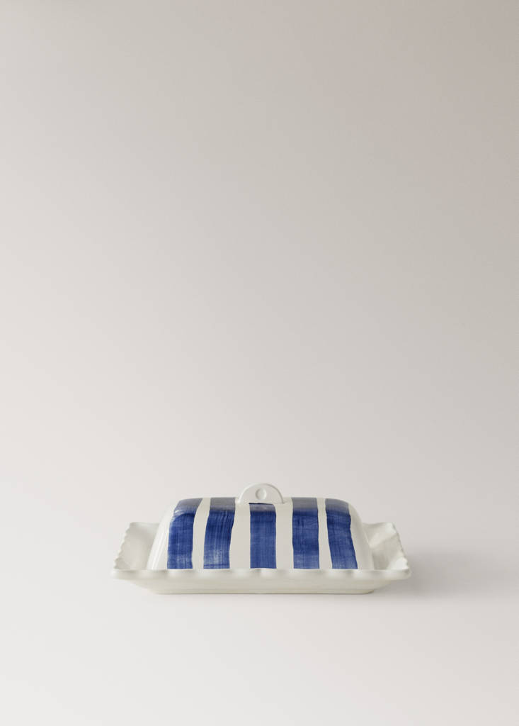 Striped earthenware butter dish — Navy