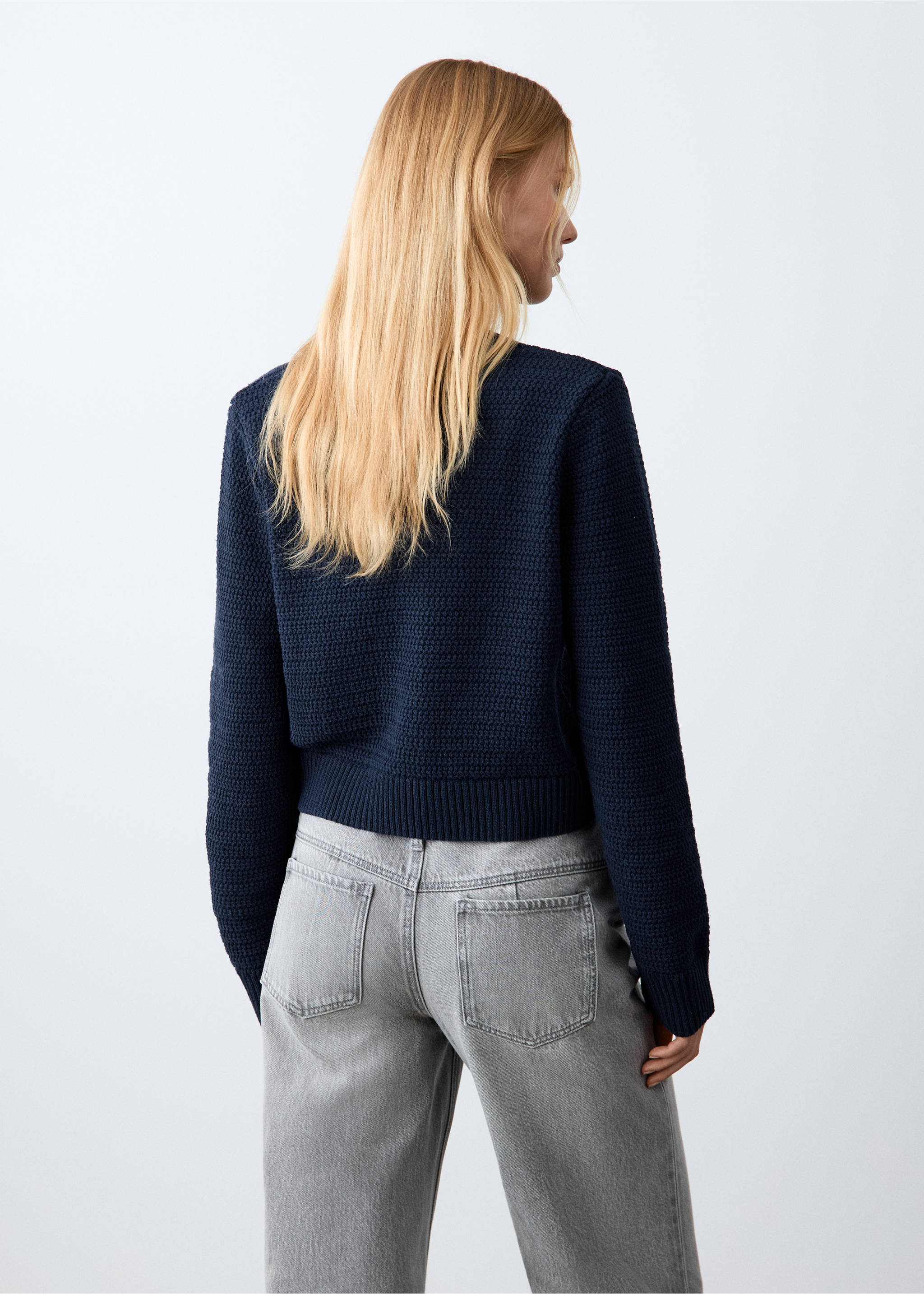 Cardigan de malha com botões - Verso do artigo, Azul-marinho. Ref: 27071536-00.