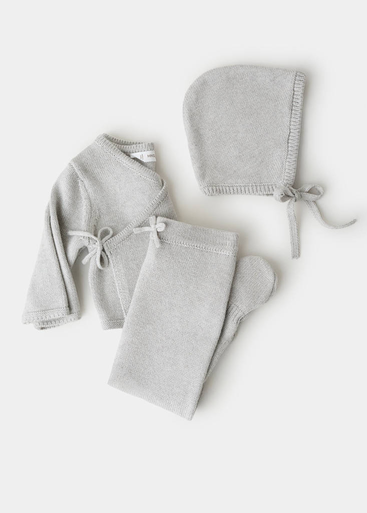 Knit bonnet with bow closure — Light Heather Grey