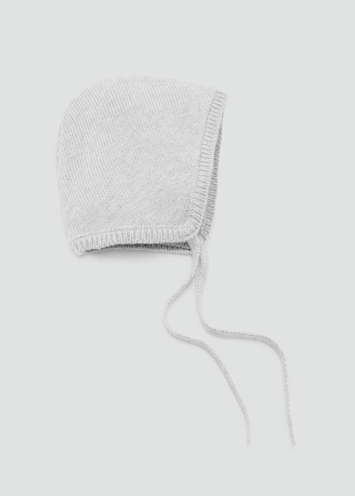 Knit bonnet with bow closure — Light Heather Grey