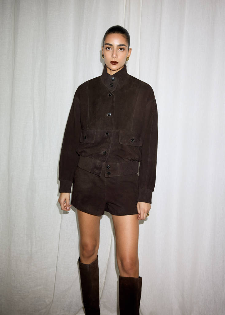 Suede shorts with zip — Brown
