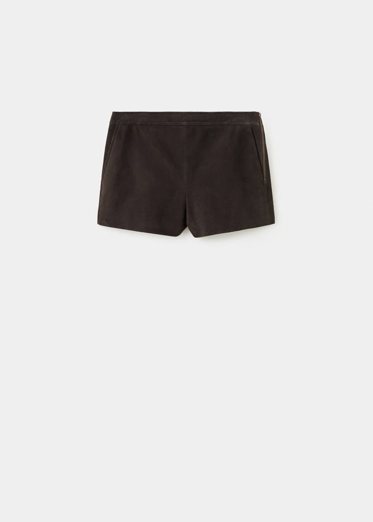 Suede shorts with zip — Brown