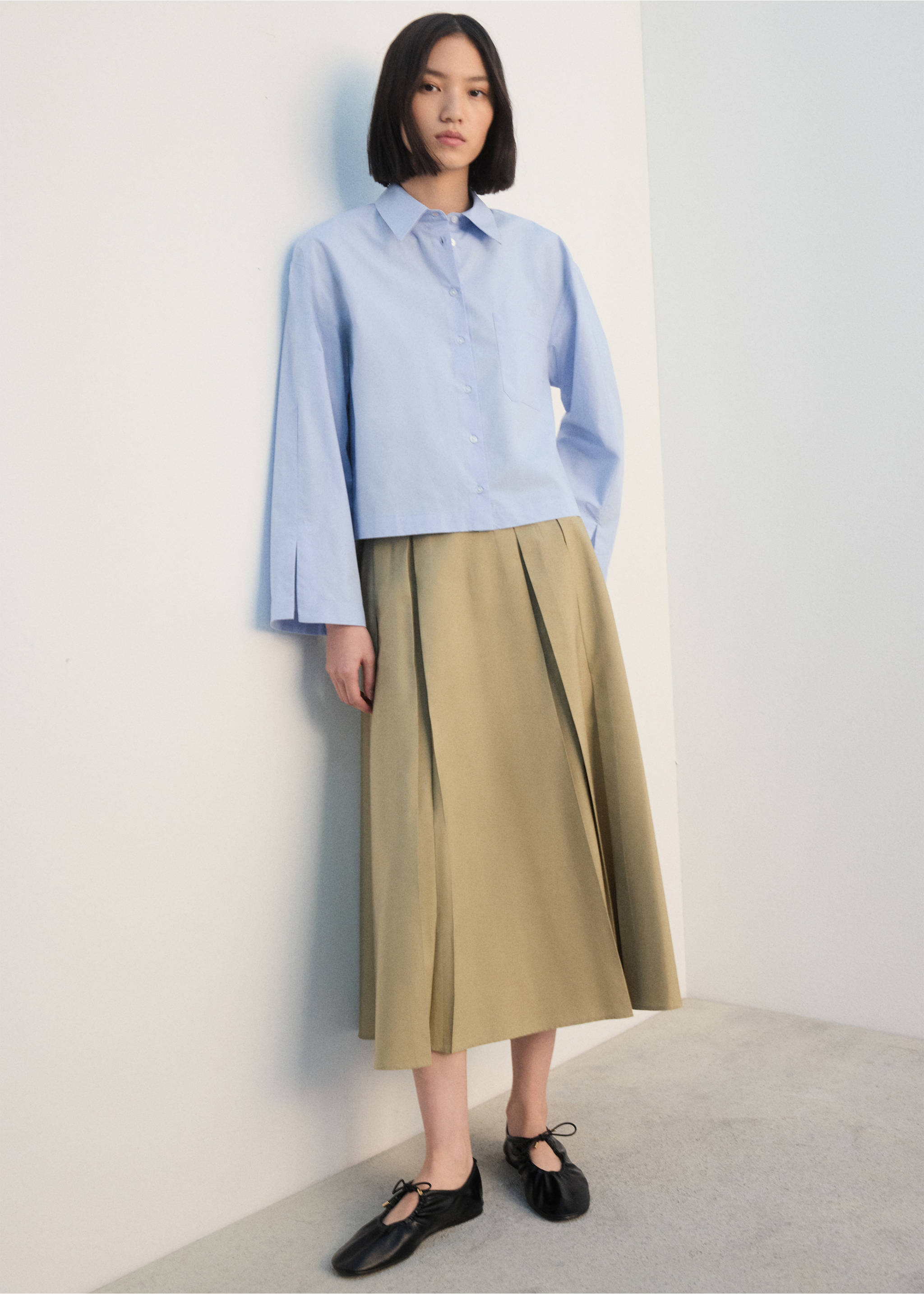 A-line pleated skirt with belt - General plane, Medium Brown. Ref: 27072537-00.