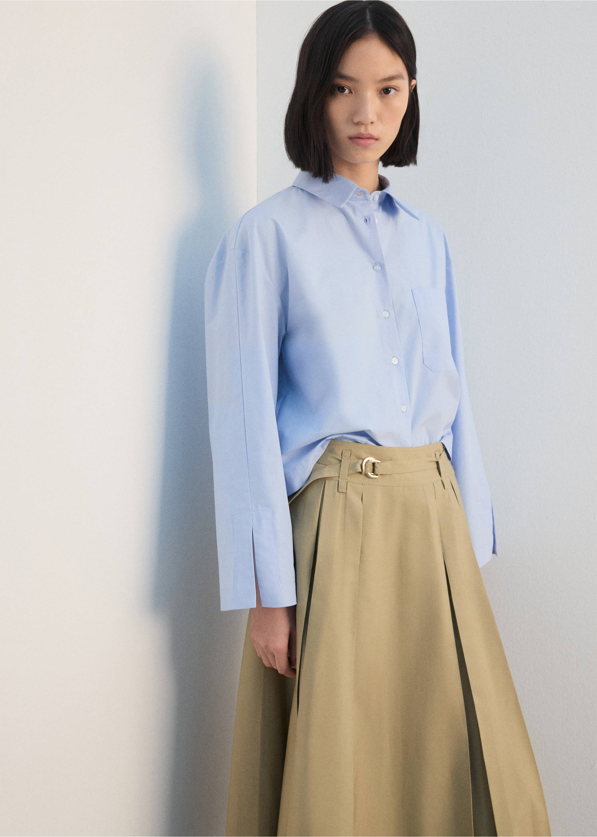 A-line pleated skirt with belt - Medium plane, Medium Brown. Ref: 27072537-00.