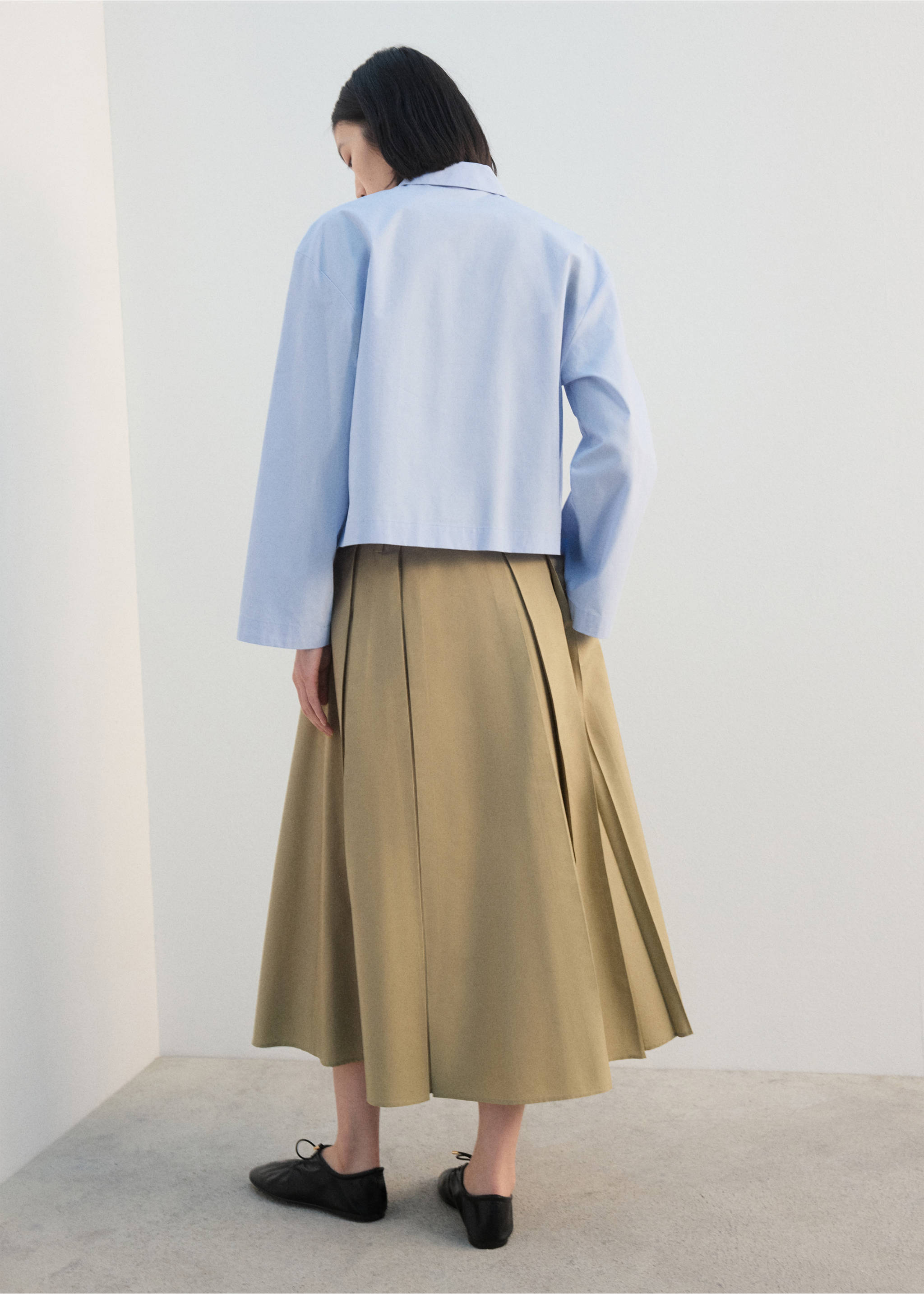 A-line pleated skirt with belt - Reverse of the article, Medium Brown. Ref: 27072537-00.