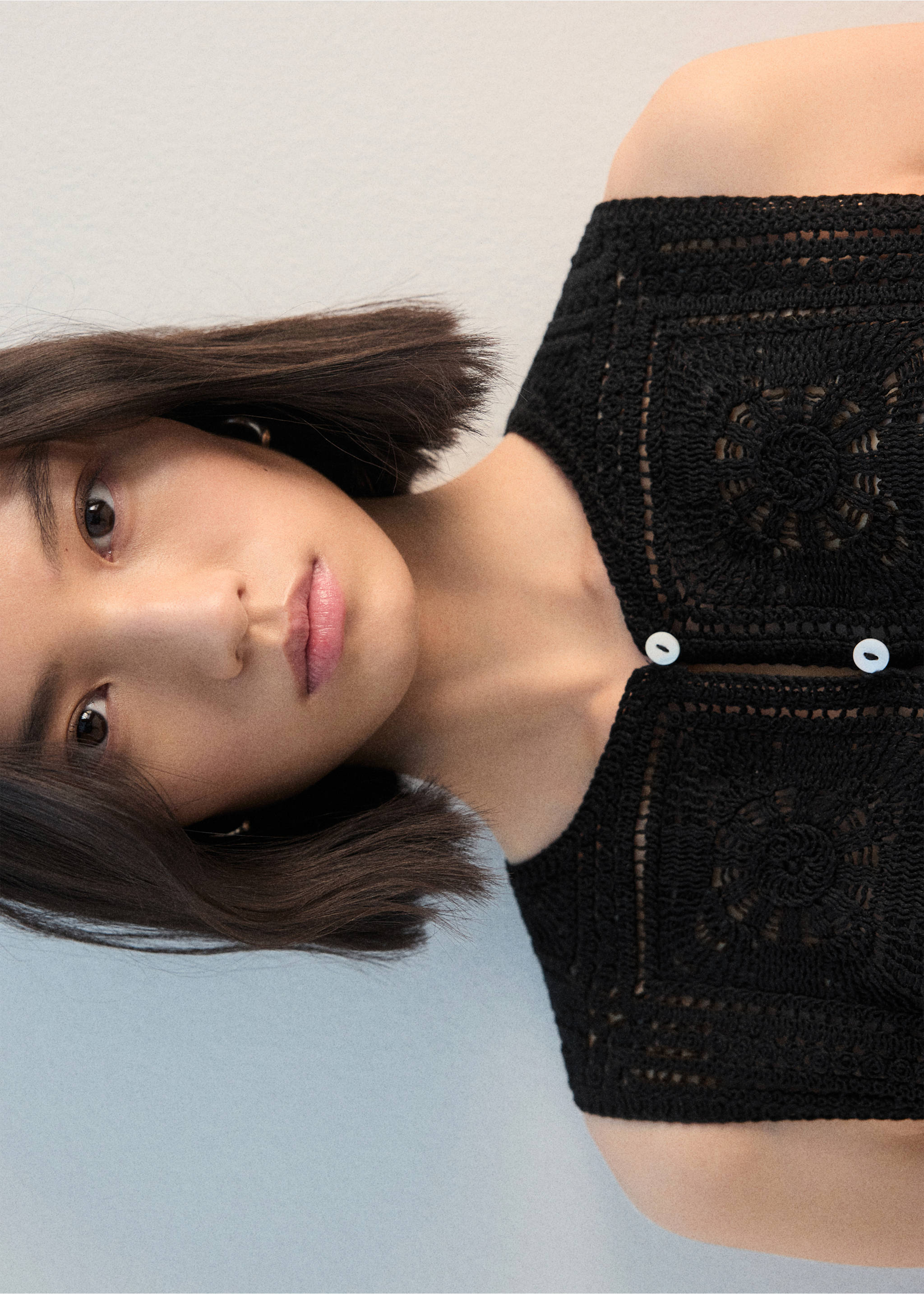 Top croșetat cu nasturi - Detaliu al articolului 1, Negru. Ref: 27072539-00.