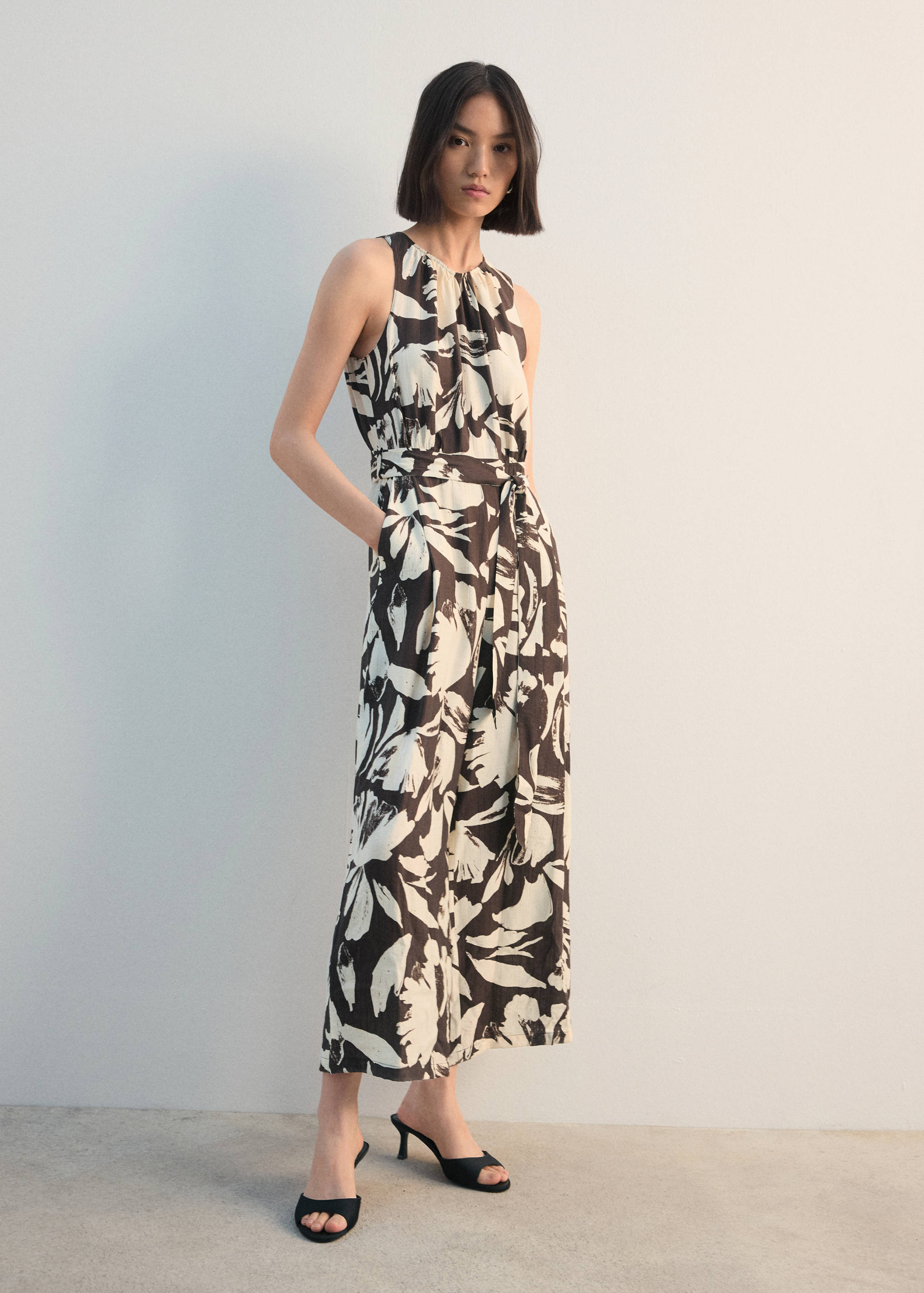 Cropped jumpsuit met print en ceintuur - Overzichtstekening