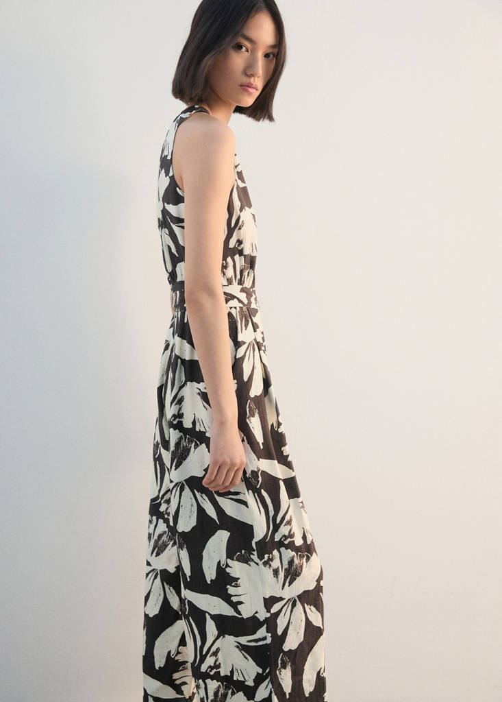 Printed cropped jumpsuit with belt — Chocolate