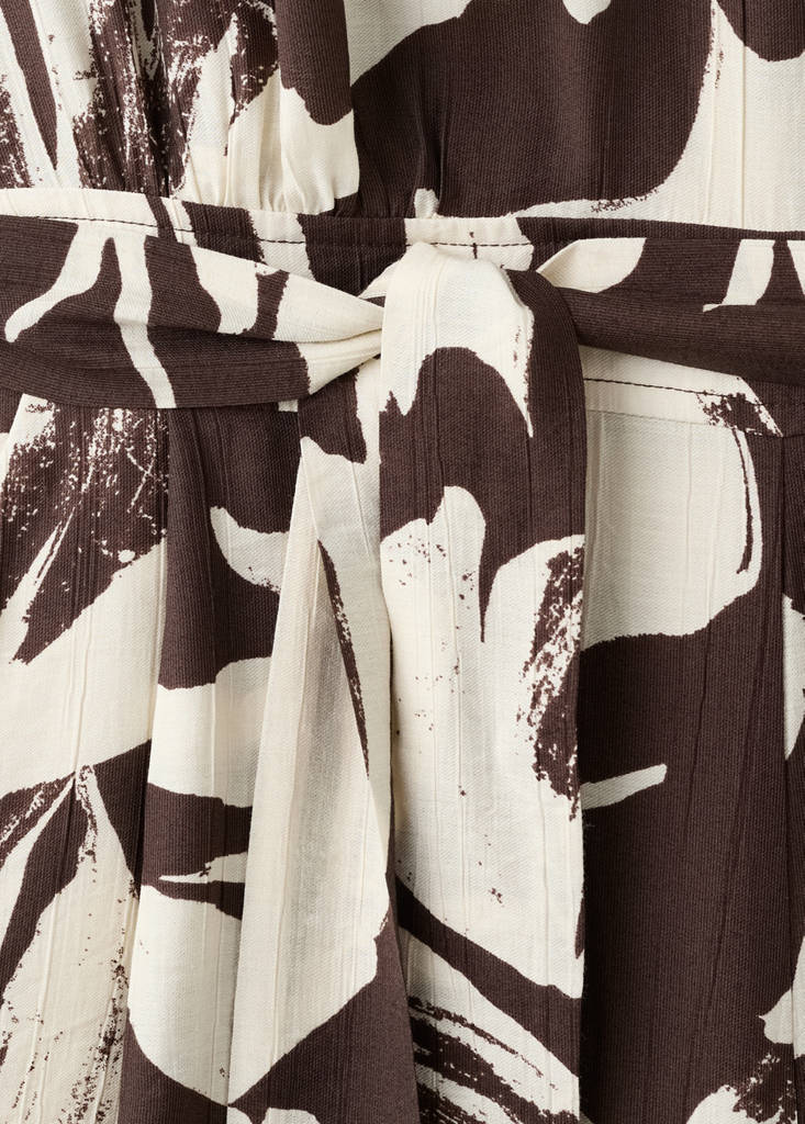Printed cropped jumpsuit with belt — Chocolate