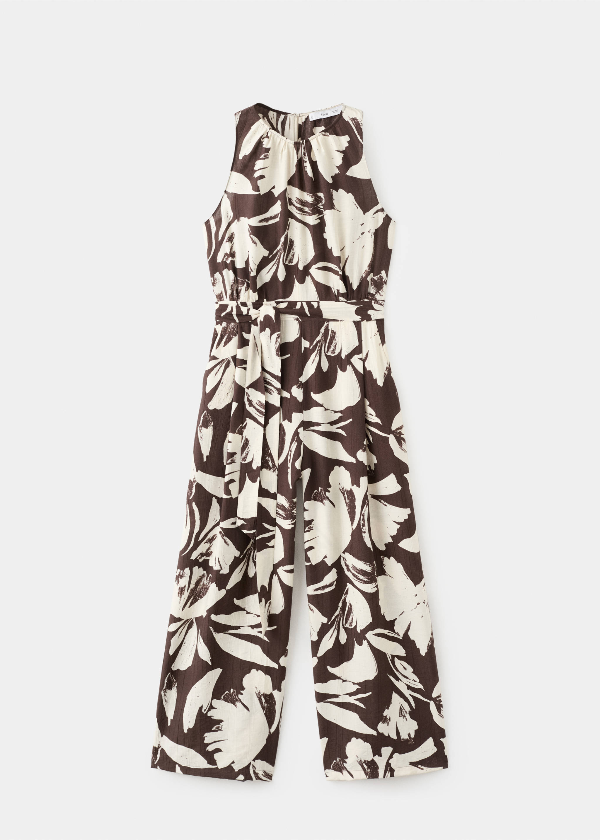 Printed cropped jumpsuit with belt - Article without model, Chocolate. Ref: 27072544-00.