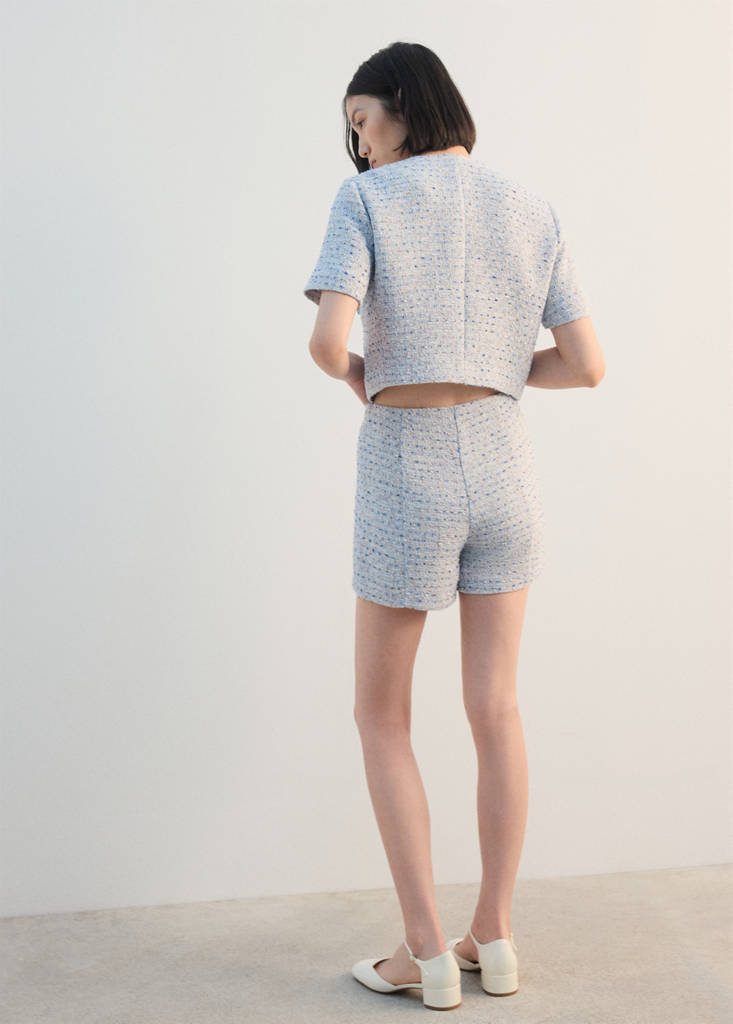 Mid-rise tweed shorts — Sky Blue