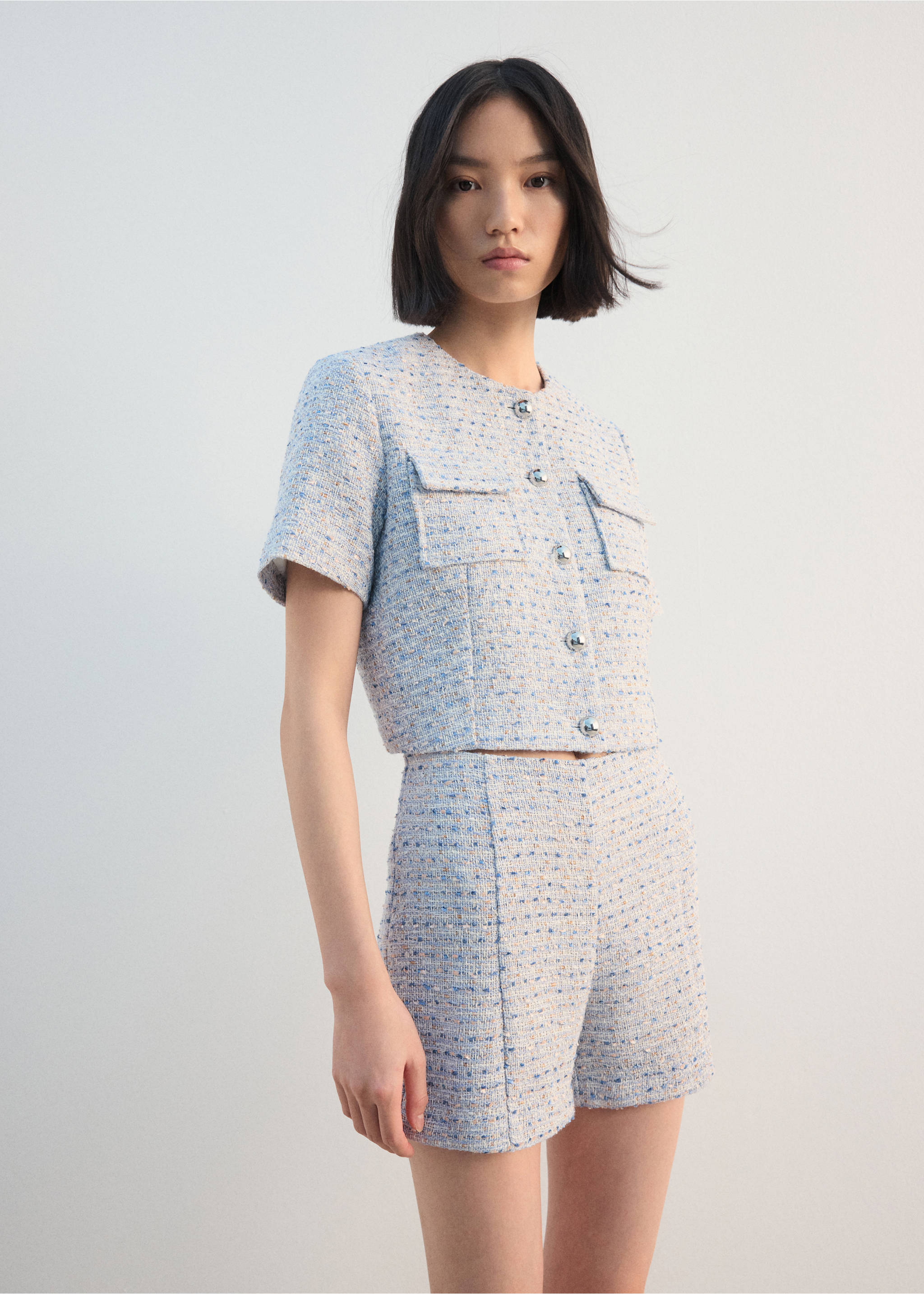 Shorts tweed tiro medio - Detalle del artículo 1, Azul celeste. Ref: 27072546-00.