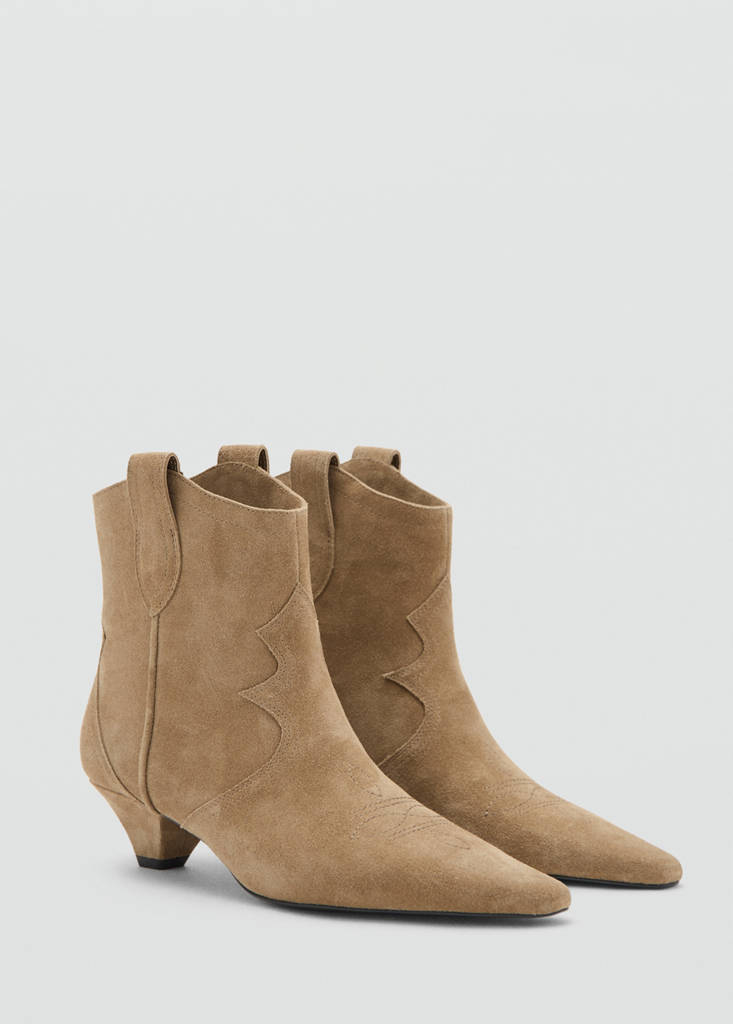 Suede ankle boot with kitten heel — Sand