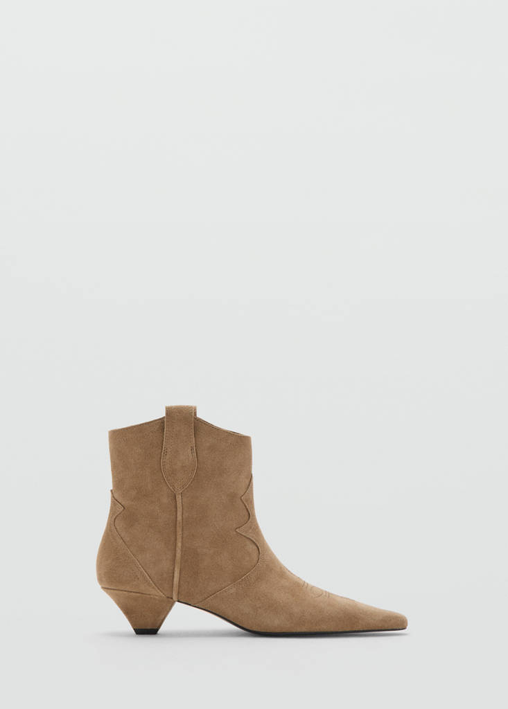 Suede ankle boot with kitten heel — Sand