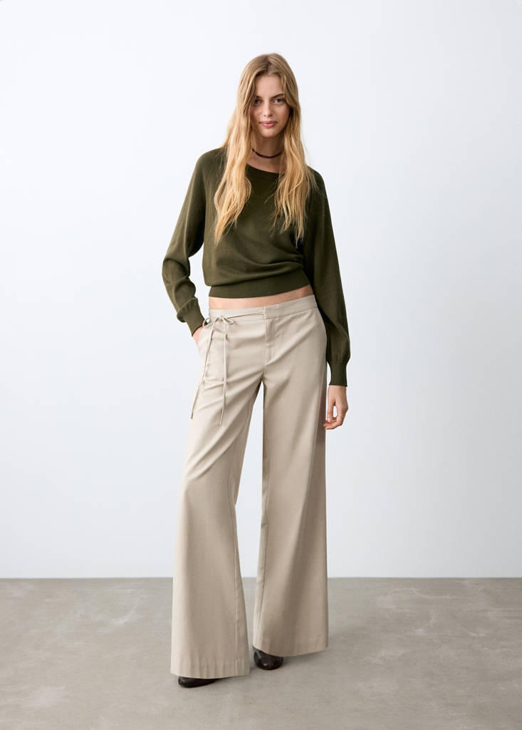 Wide leg trousers with drawstring — Beige