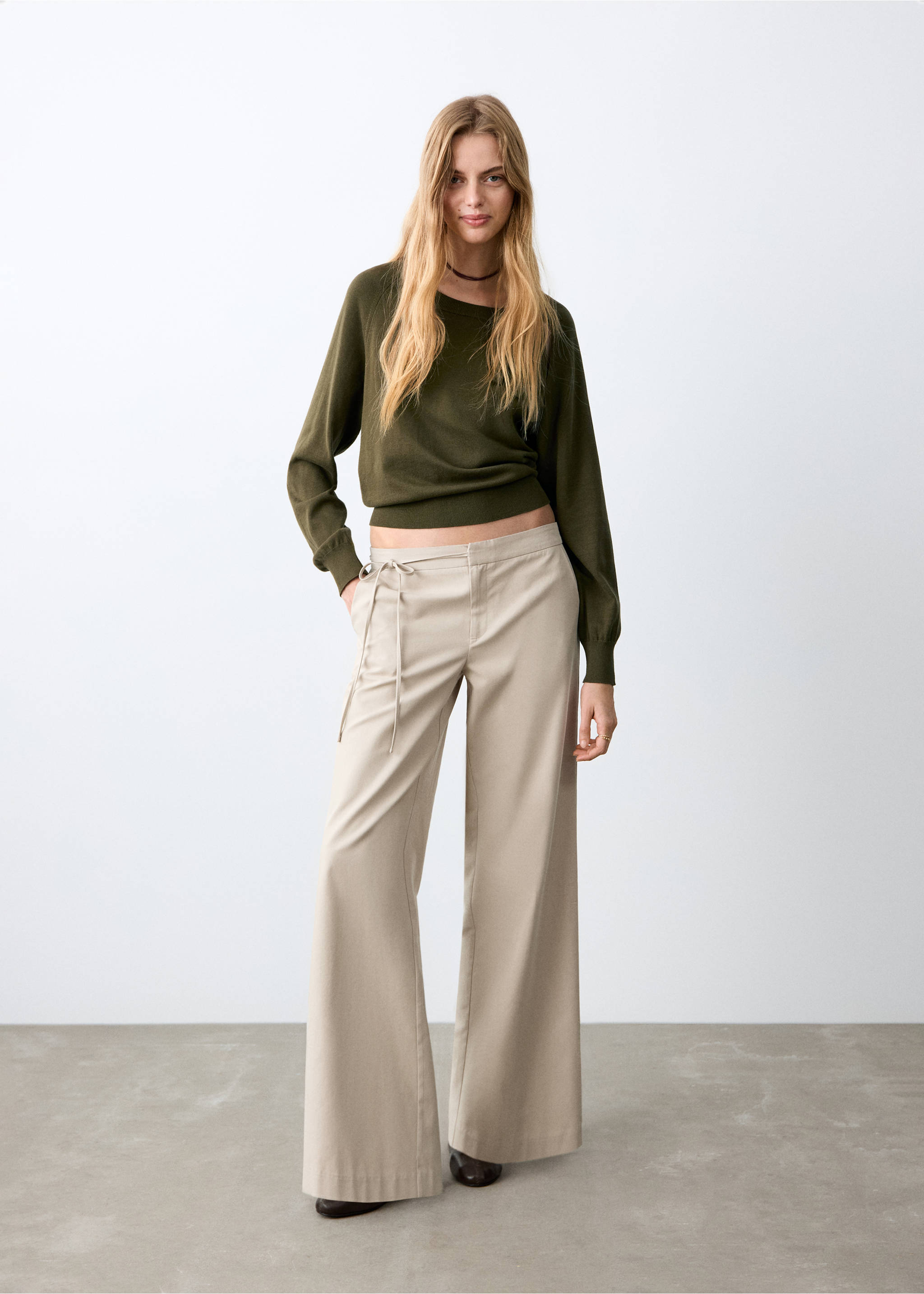 Wide leg trousers with drawstring - General plane, Beige. Ref: 27072549-00.