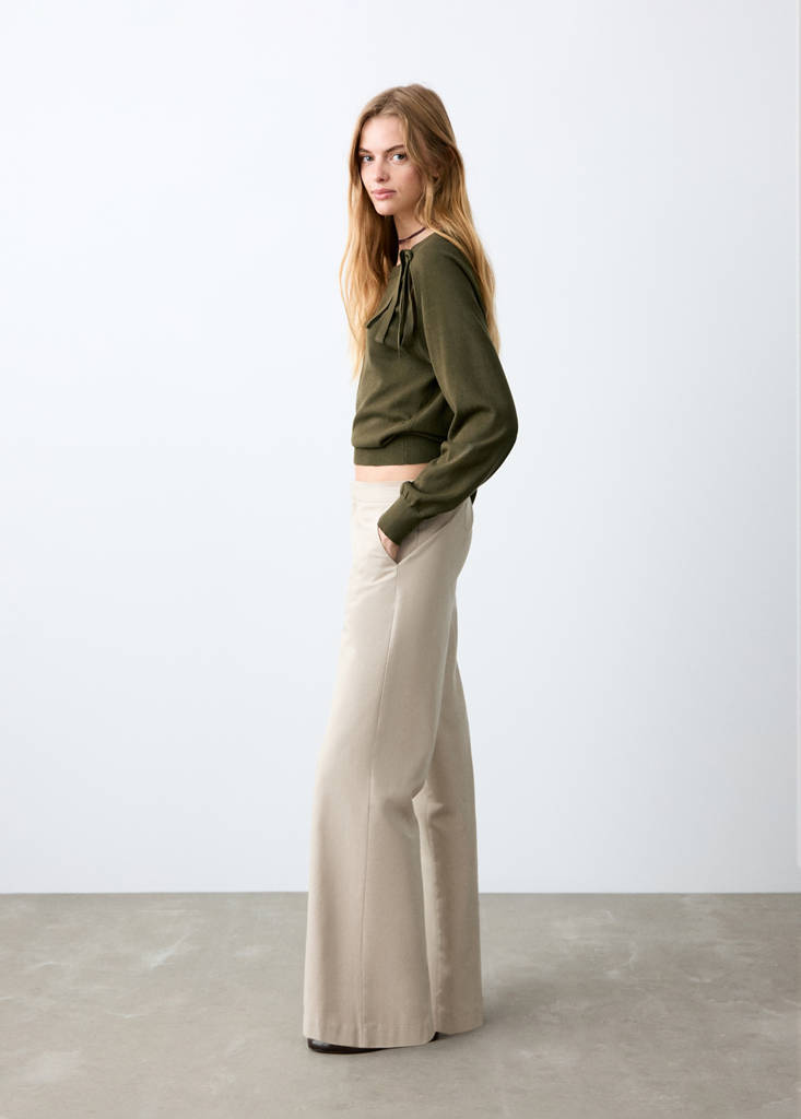 Wide leg trousers with drawstring — Beige