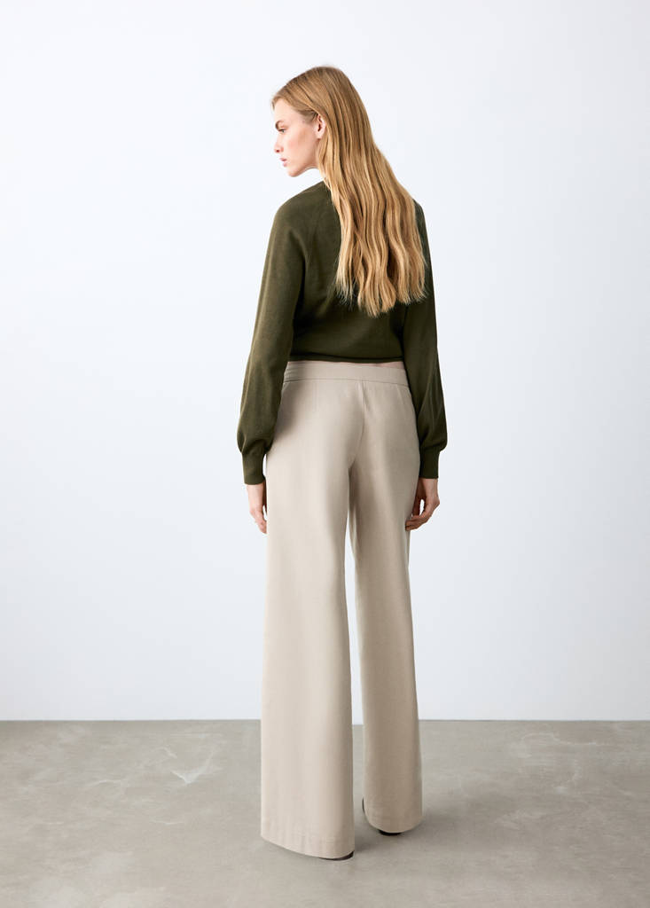 Wide leg trousers with drawstring — Beige