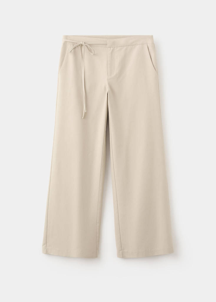 Wide leg trousers with drawstring — Beige