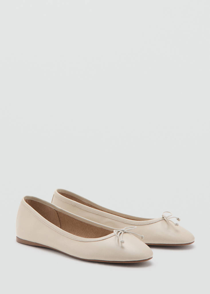 Leather ballet flats with bow — White