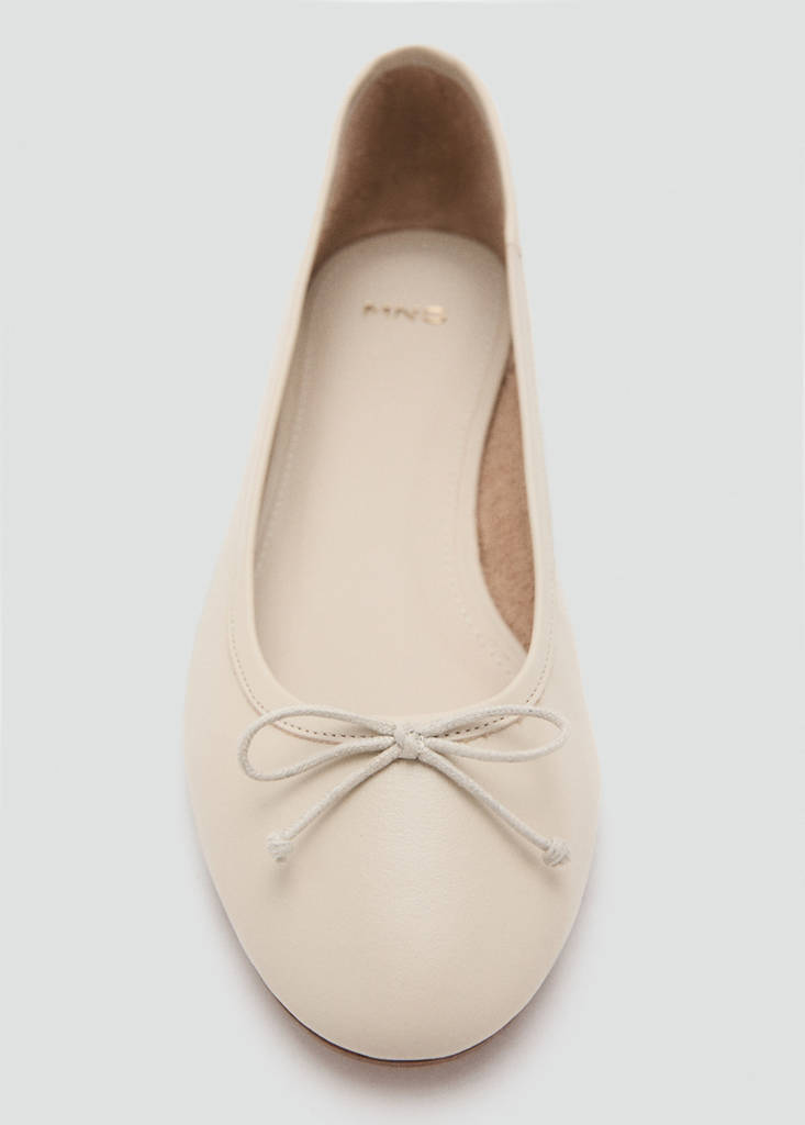 Leather ballet flats with bow — White
