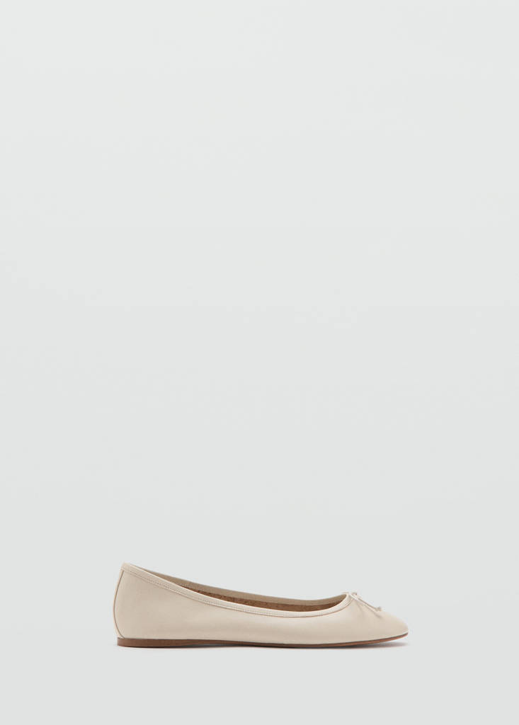 Leather ballet flats with bow — White