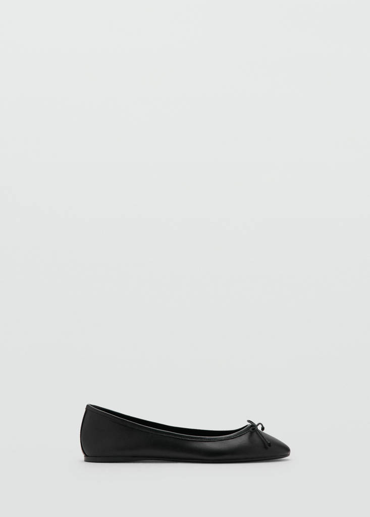 Leather ballet flats with bow — Black