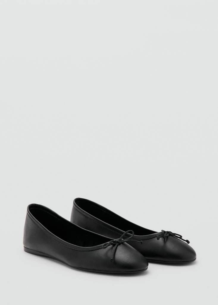 Leather ballet flats with bow — Black