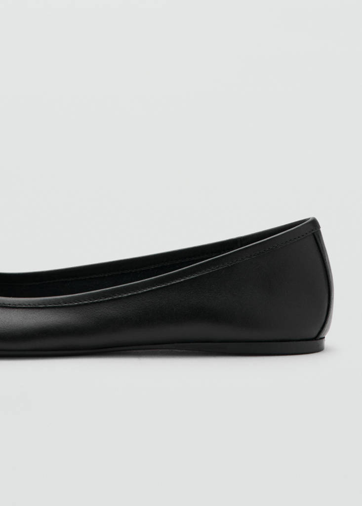 Leather ballet flats with bow — Black