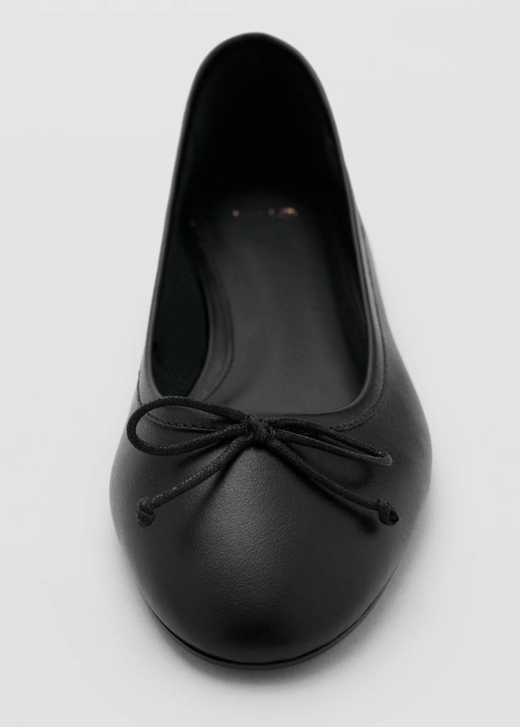 Leather ballet flats with bow — Black