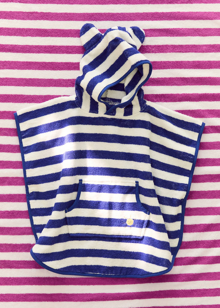 Striped poncho towel — Blue