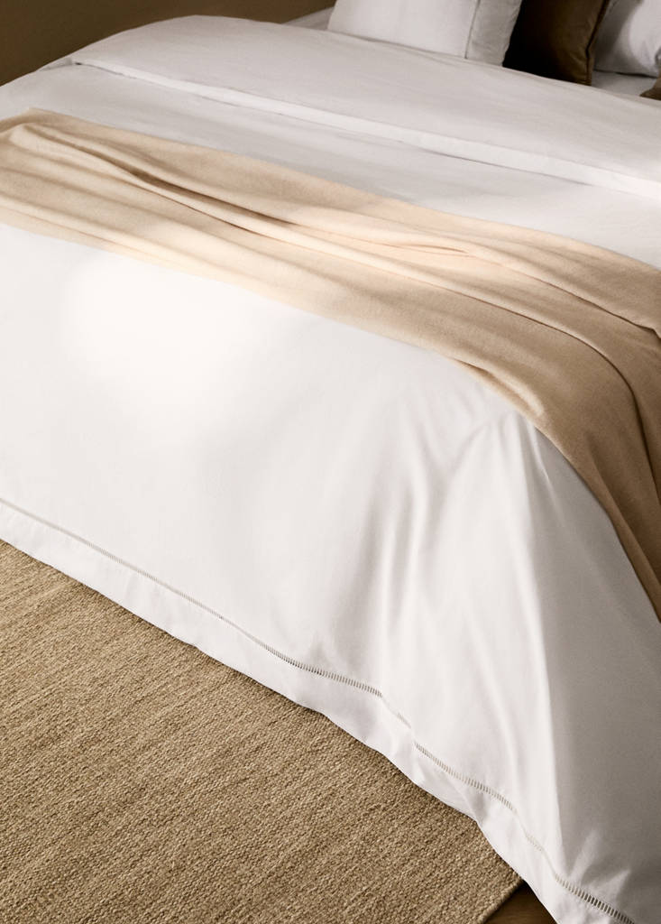 Percale cotton duvet cover with hemstitch Queen bed — White