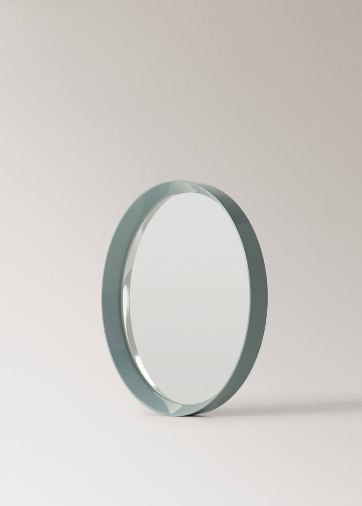 Round wood mirror — Aqua Green
